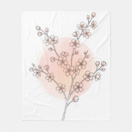 Japansk körsbärsblomning Sakura Linjekonst Rosa Fleecefilt