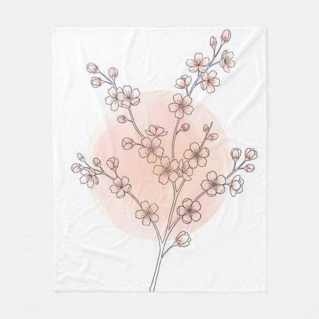 Japansk körsbärsblomning Sakura Linjekonst Rosa Fleecefilt (Framsidan)