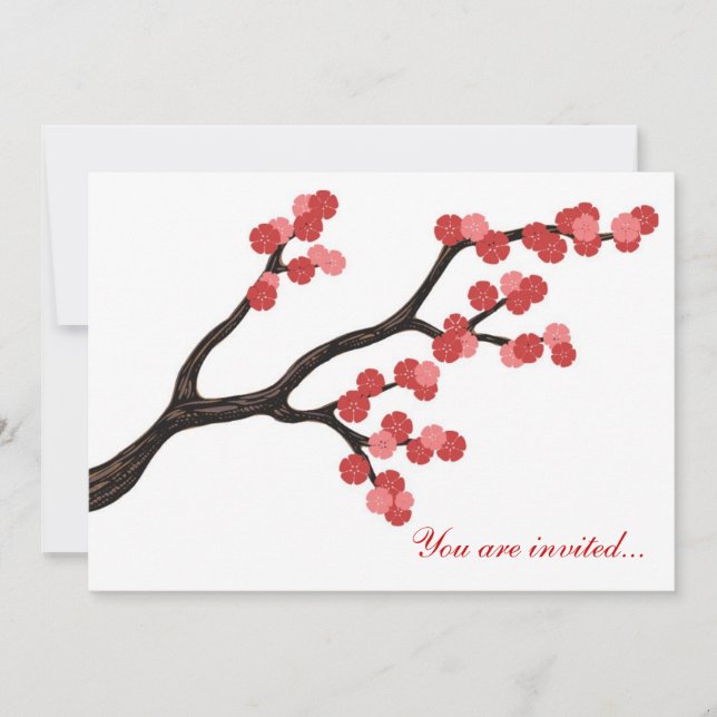 Japansk körsbärsblomsgren design i rosa. inbjudningar (Framsida)