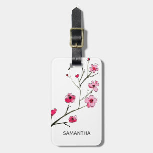 Japansk körsbärsröd blommarillustration för bagagebricka