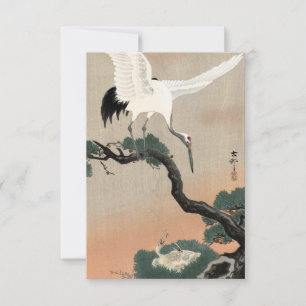 Japansk kran Gren vid Gräs av Ohara Koson Tack Kort