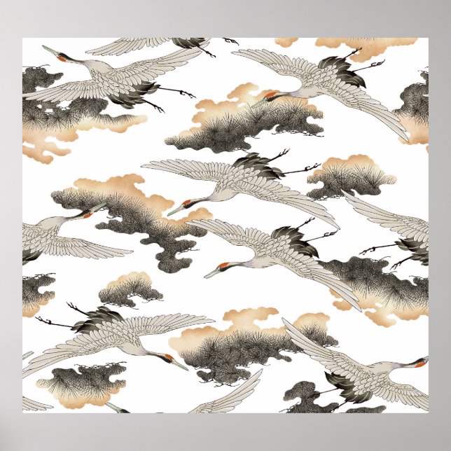 Japansk kran i stil: elegant design. poster (Framsidan)