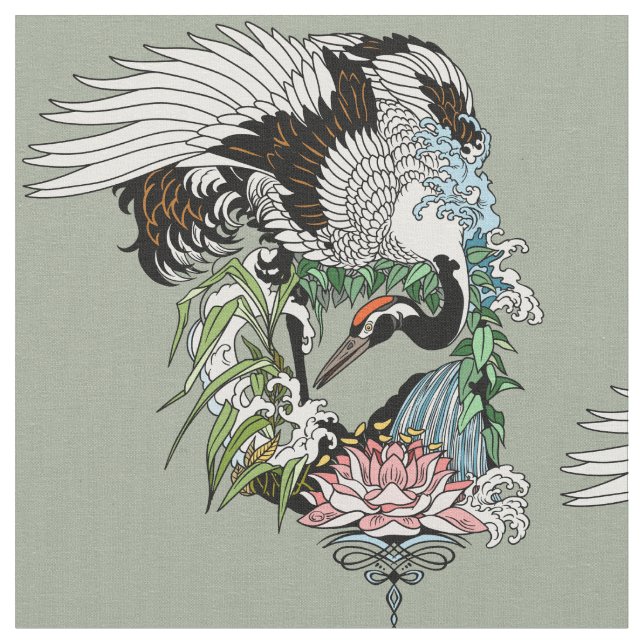 Japansk kran i trädgården tyg (Närbild)