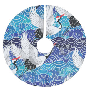 Japansk kran: Ornate Bird Mönster. Julgransmatta Borstad Polyester