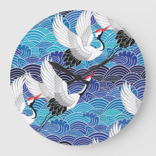 Japansk kran: Ornate Bird Mönster. Stor Klocka
