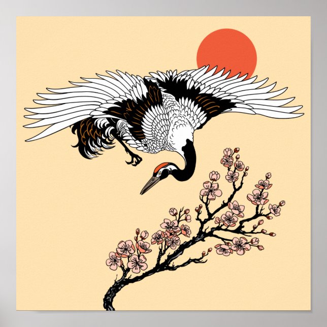 Japansk kranfågel och blåssäd poster (Framsidan)