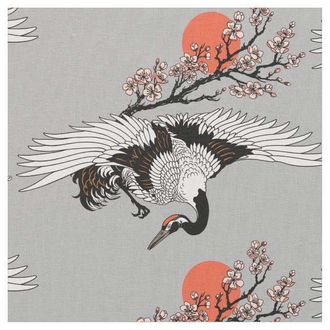 Japansk kranfågel och blåssäd tyg (Närbild)