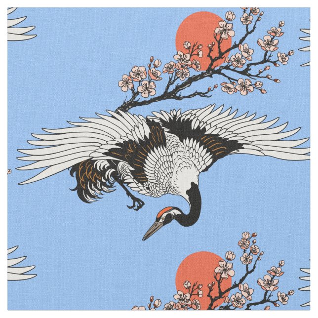 Japansk kranfågel och blåssäd tyg (Närbild)