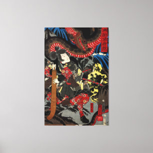 Japansk krigare som kämpar mot gigantisk orm canvastryck