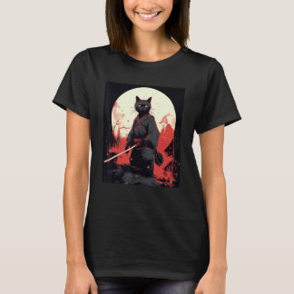 Japansk krigarkatt ninja mask Kitsune T Shirt