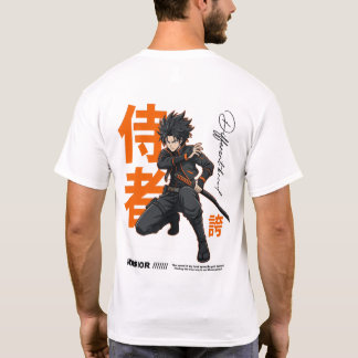 Japansk krigarklädd Streetwear Action Design Huvud T Shirt