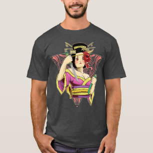 Japansk kultur Geisha Samurai Demon Mask Female T Shirt