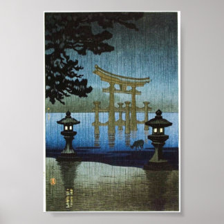 Japansk kvällsrain Art Woodblock Ukiyo-E Poster