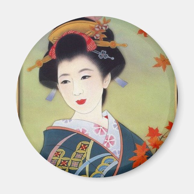 Japansk kvinna i blå kimono magnet (Framsidan)