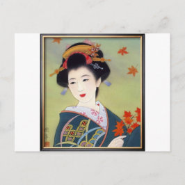 Japansk kvinna i blå kimono vykort