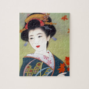 Japansk kvinna i blåttkimono pussel