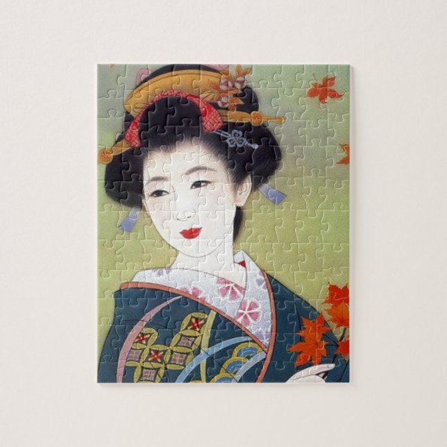 Japansk kvinna i blåttkimono pussel (Vertikal)