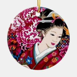 Japansk kvinna i Kimono Julgransprydnad Keramik