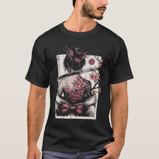 Japansk kvinna Körsbärsblommattoo Konst Geisha Kvi T Shirt