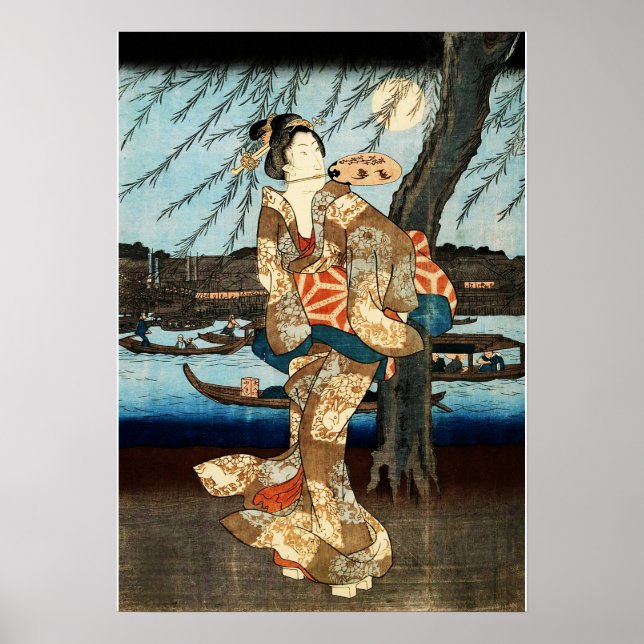 Japansk kvinna med fläkt poster (Framsidan)