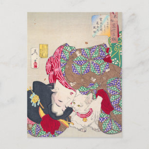 Japansk kvinna och kattkonst - Taiso Yoshitoshi - Vykort