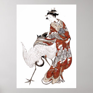 Japansk kvinna och kran (1800-talet) poster