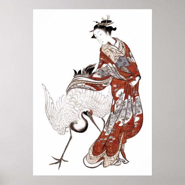 Japansk kvinna och kran (1800-talet) poster (Framsidan)