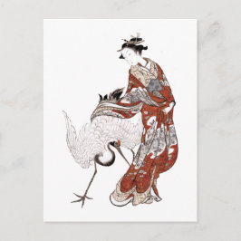 Japansk kvinna och trana (1800-talet) vykort