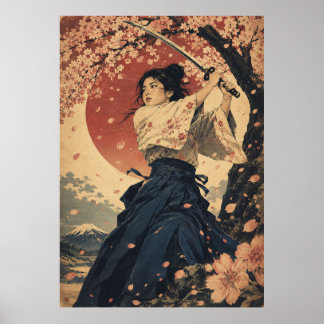 Japansk kvinna röd sol porträttaffisch Poster