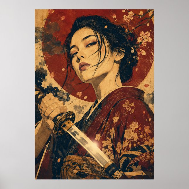  Japansk kvinna röd sol porträttaffisch  Poster (Framsidan)