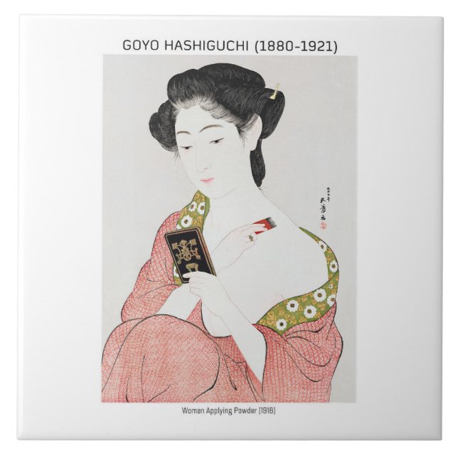Japansk kvinna som använder pulver - Goyō Hashiguc Kakelplatta (Framsidan)