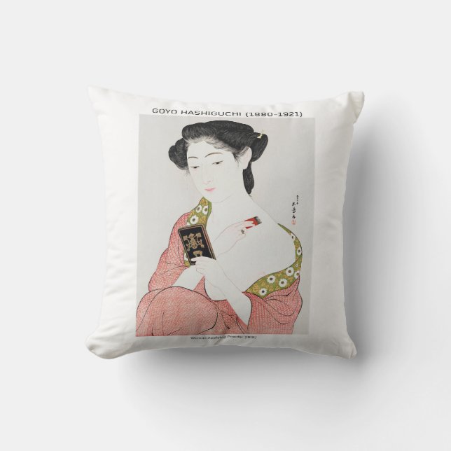 Japansk kvinna som använder pulver - Goyō Hashiguc Kudde (Framsida)