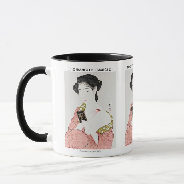 Japansk kvinna som använder pulver - Goyō Hashiguc Mugg (Vänster)