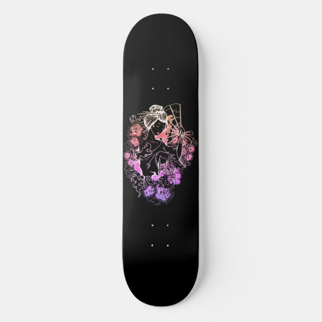 Japansk kvinna som dansar i blommor Skateboard Dec (Framsida)