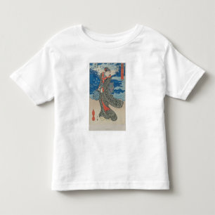 Japansk kvinna vid havet (träblock färg) t shirt