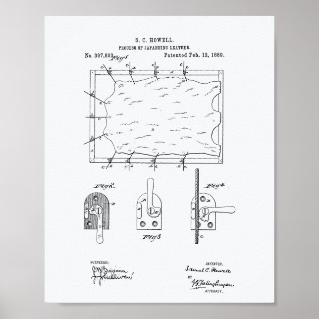 Japansk läder 1889 Patent Art White Papper Poster (Framsidan)