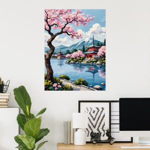 Japansk Lakeside Pagoda Poster