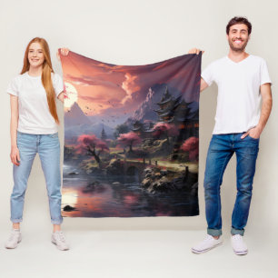 Japansk landcape Art Fleece Blanket