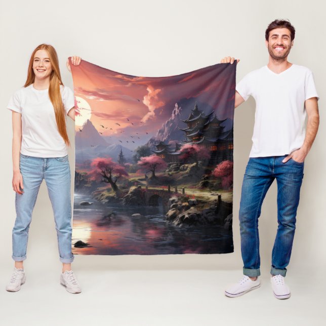 Japansk landcape Art Fleece Blanket (På plats)