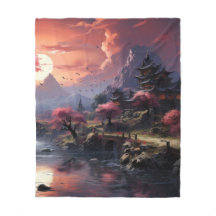Japansk landcape Art Fleece Blanket
