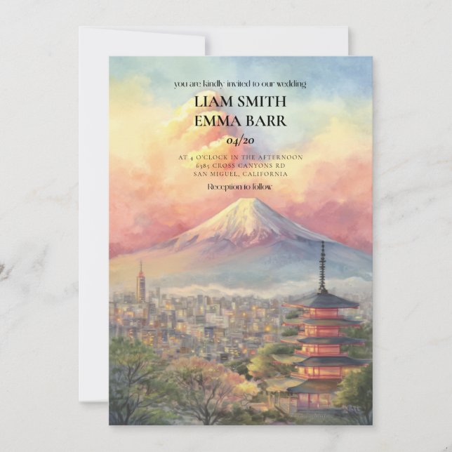 Japansk landskaps elegant bröllopsinbjudan inbjudningar (Framsida)