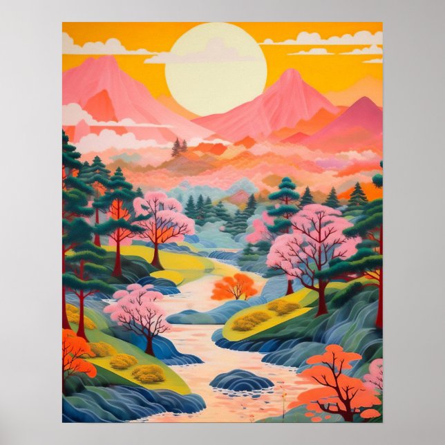 Japansk landskapsbild Poster, japansk väggkonst (Framsidan)