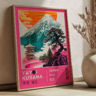 Japansk landskapsbild Rosa Yayoi Kusama Utställnin Poster