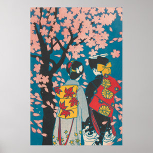Japansk Lesbisk par Enjoying Sakura Poster
