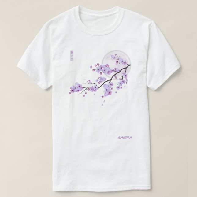 Japansk Lila Sakura Cherry Blommar Flower T Shirt (Design framsida)