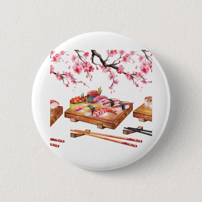 Japansk livsmedelssushi och blomning sakura knapp (Framsida)