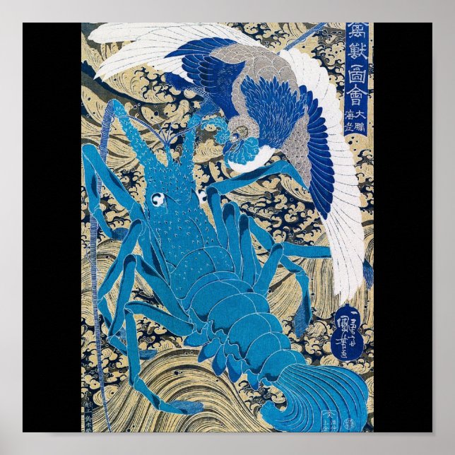 Japansk lobster och Bird Painting c. Japan 1800 Poster (Framsidan)