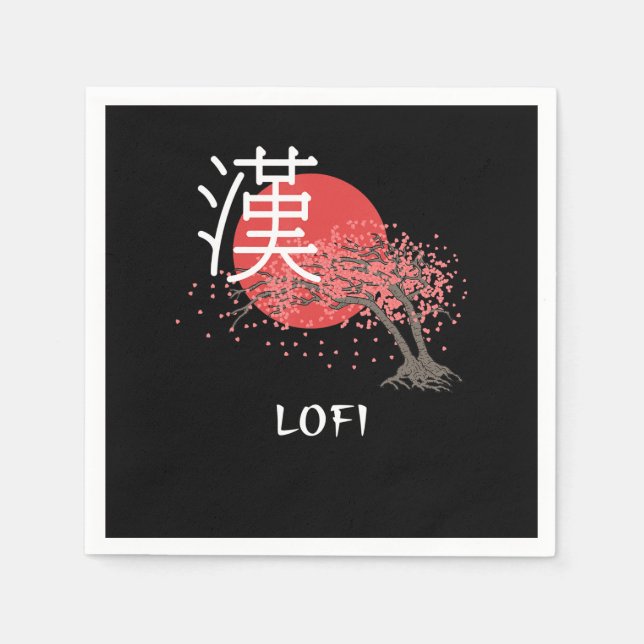 Japansk Lofi Hip hop Kanji Cherry Blommar Lofi Pappersservett (Framsidan)
