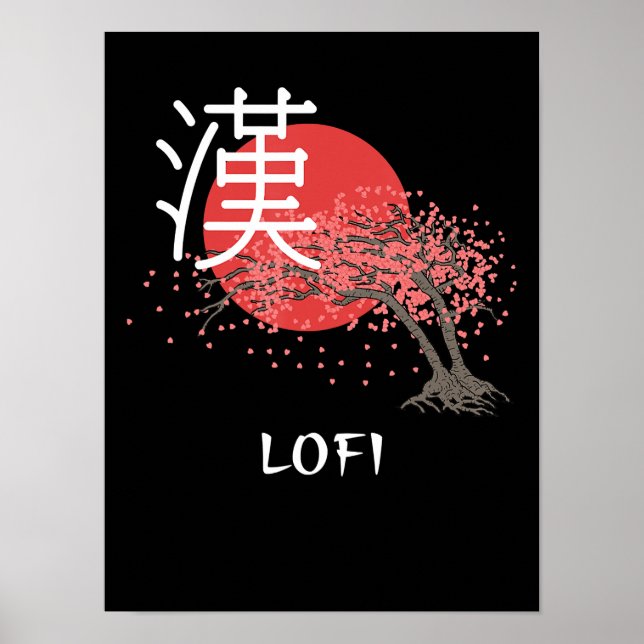 Japansk Lofi Hip hop Kanji Cherry Blommar Lofi Poster (Framsidan)