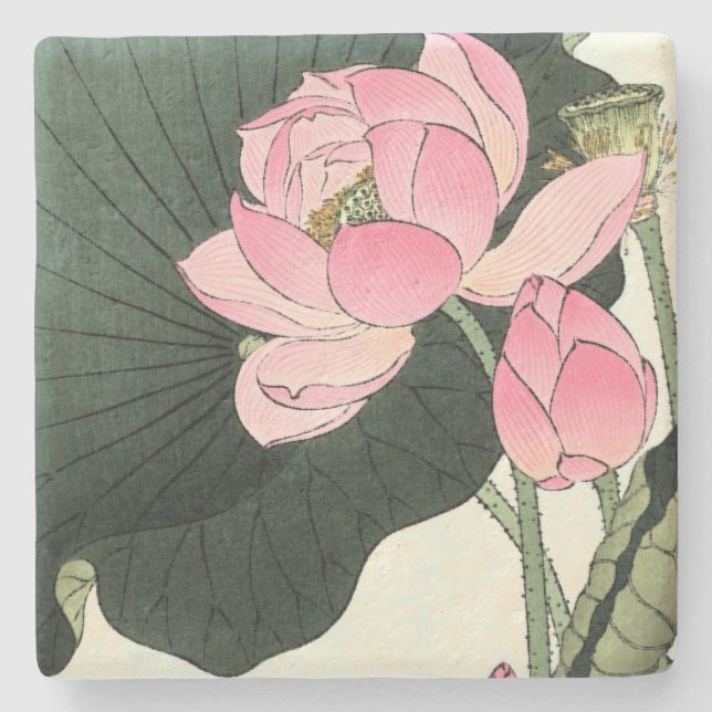 Japansk lotusblommablomma för vintage underlägg sten (Framsidan)